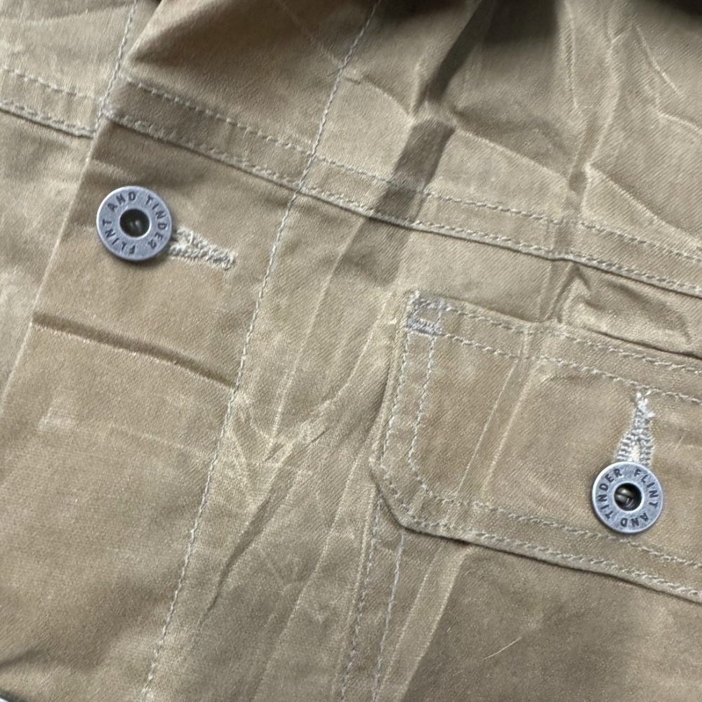 Flint and Tinder Flannel-Lined Waxed trucker Jacket Tan Mens Large Made in USA - Picture 2 of 10